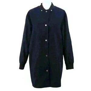 TOPSHOP Black Wool Bomber-Style Stadium Coat – Size US 8 / UK 12